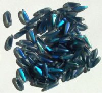100 3x11mm Matte Transparent Montana Blue AB Dagger Beads